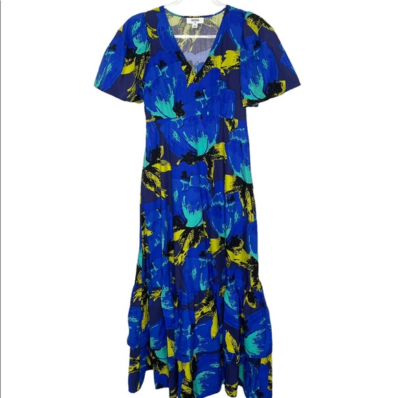 Christopher John Rogers X Target | Puff Sleeve Tiered Blue Floral Dress Cotton 4 - Picture 3 of 7